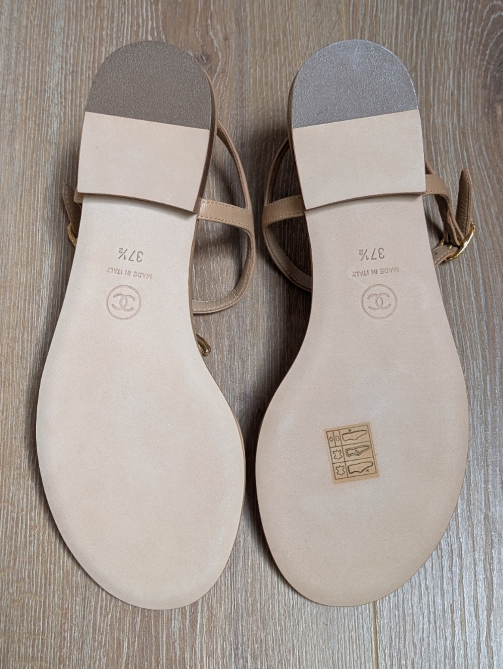 CHANEL Tan Leather T-Strap Sandals with Gold CC Hardware - Picture 2 of 9